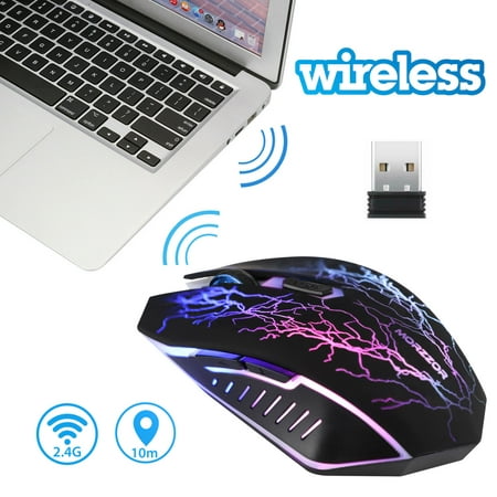 EEEkit Wireless Gaming Mouse Rechargeable, Up to 1600DPI, 6 Buttons, 7 Color Changeable, 2.4G RGB USB Wireless Gaming Mouse for Computer, Laptop, Mac,