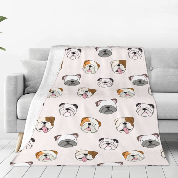 Fotbe Bulldog Face Manta de Franela Acolchonada con Estampado, Súper Suave y Esponjosa, Extra Grande para Sofá, Cama, Uso Todo el Año-80"x60"