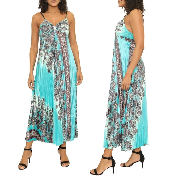 Women's flowy Sleeveless Cinched Camomile Paisley Maxi Dress -One Size Fits Most