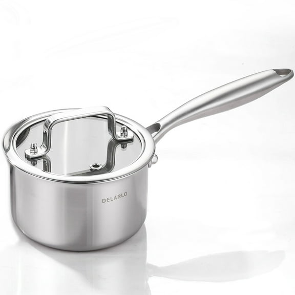 DELARLO 1 Quart Tri-Ply Stainless Steel Saucepan with Lid, Dishwasher & Oven Safe