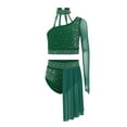 thumbnail image 3 of Nyeemya Kids Girls Lyrical Dance Outfit One Shoulder Sparkly Crop Top with Skirted Leotard Ballet Dress Dark Green 16, 3 of 6