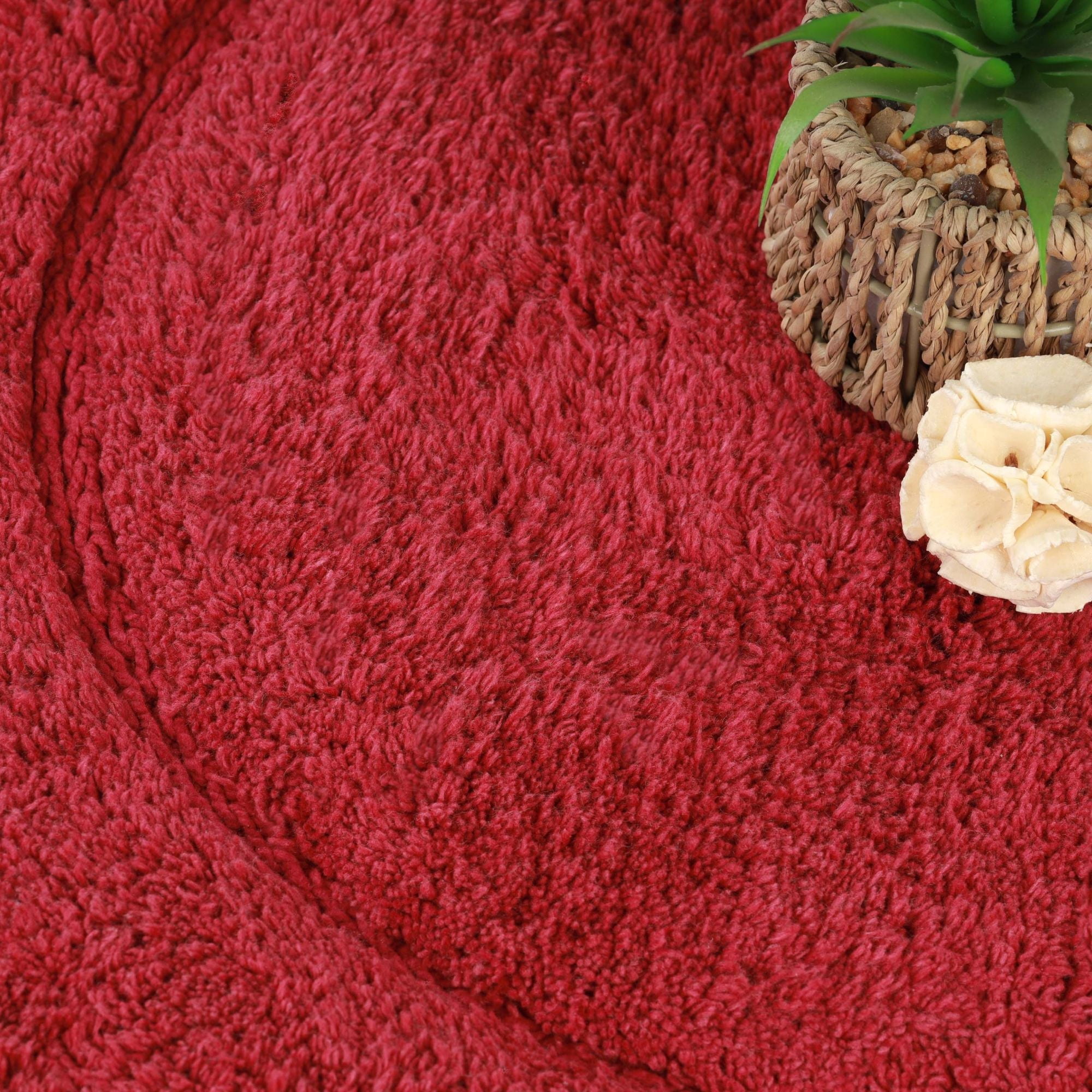 Superior Oval Bordered Cotton Washable Non-Slip Bath Rug, Runner Size, Burgundy