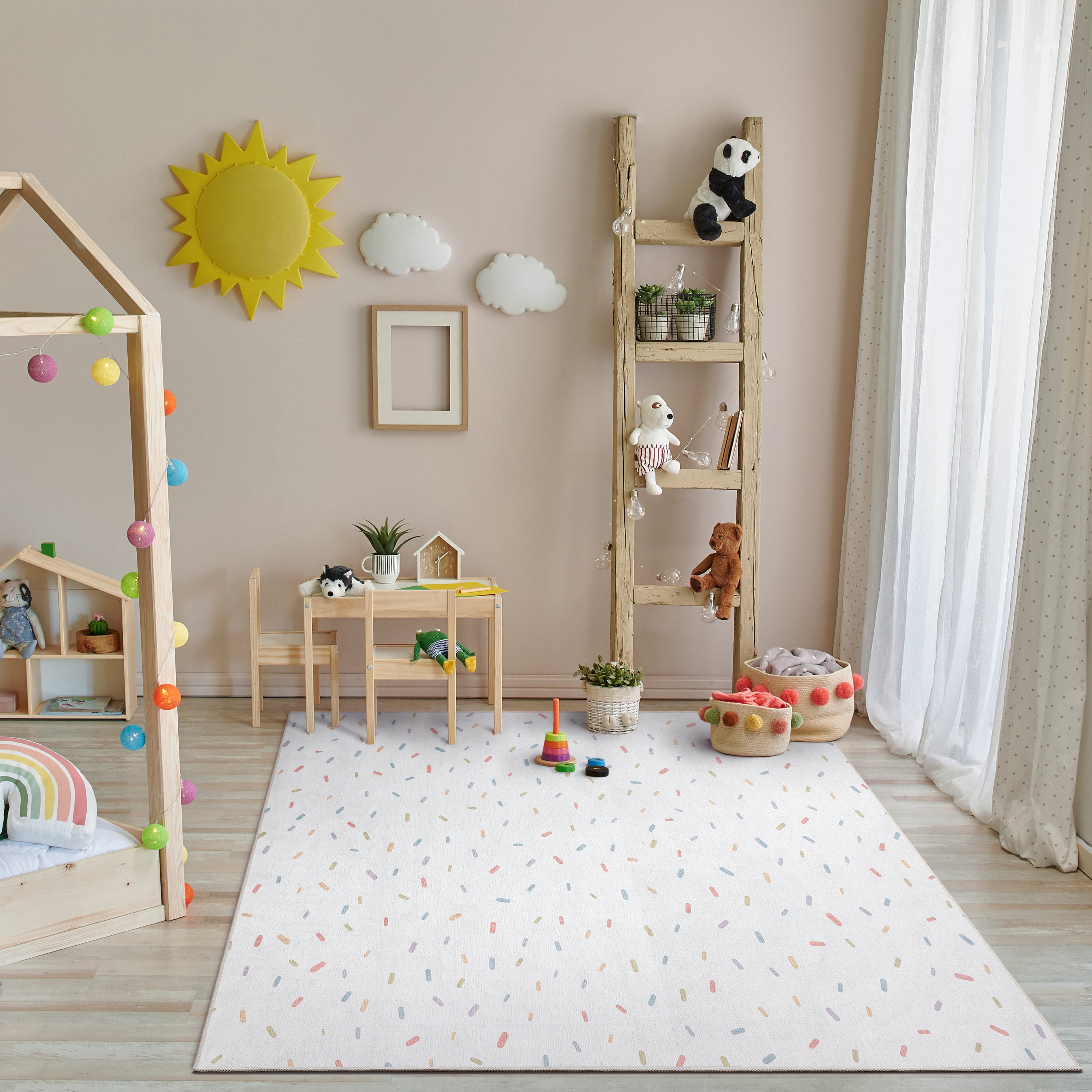 Well Woven Kids Rugs Sprinkles Modern Multi Color Printed Distressed Machine Washable 5' x 7' Area Rug