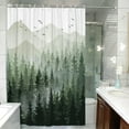 thumbnail image 5 of Green Misty Forest Shower Curtain Set Ombre Sage Green White Waterproof Fabric Shower Curtains Nature Tree Mountain Woodland Decorative Bathroom Bath Curtain Decor (72"x 72", Green), 5 of 6