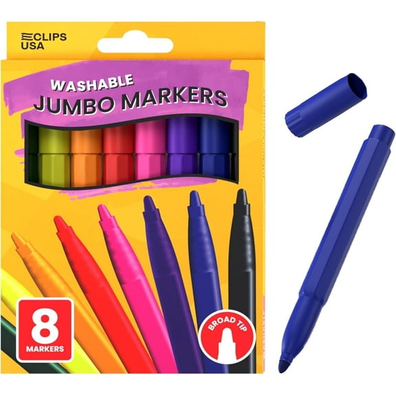 E-CLIPS USA 8-Piece Washable Markers, Multicolor Jumbo Markers for Arts and Crafts, Broad Tip, 48 Pack