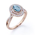 thumbnail image 4 of Dual Halo Design - 1.35 Carat Oval Shaped Light Blue Created Aquamarine And Moissanite - Pave Infinity Engagement Ring - 18K Rose Gold Plating over Silver, 4 of 4