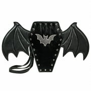 Things2Die4 Black Vinyl Coffin With Bat Wings Novelty Backpack Purse Goth Punk Fashion Accessories Bag