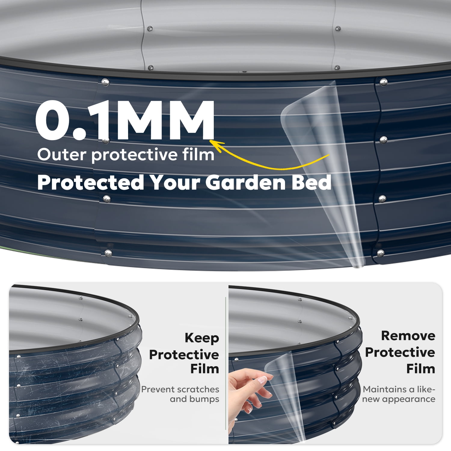 Raised Garden Bed 4x4x1ft, Quccifan Heavy Duty Round Galvanized Metal Planter Box for Vegetables Flowers, Durable Garden Bed for Backyard Patio Balcony, Gray