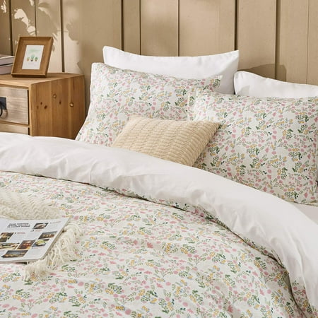 Gogreen 100% Cotton 3 Pieces Luxury Twin Duvet Cover Floral, Soft & Breathable Twin Bedding Sets, Pattern Twin Comfy Duvet Cover, with Zipper Closure