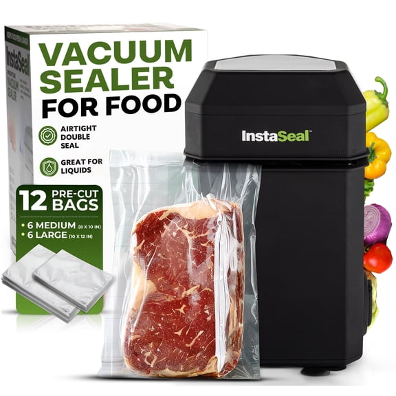 InstaSeal Food Vacuum Sealer Machine, Upright Vacuum Sealer Machine Allows to Vacuum Seal Liquids, Food Sealer, Keeps Food Fresh Longer As Seen on TV Products, Black