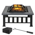 thumbnail image 3 of Outsunny 34" Outdoor Fire Pit Square Steel Wood Burning Firepit Bowl with Spark Screen, Waterproof Cover, Log Grate, Poker for BBQ, Bonfire, 3 of 10