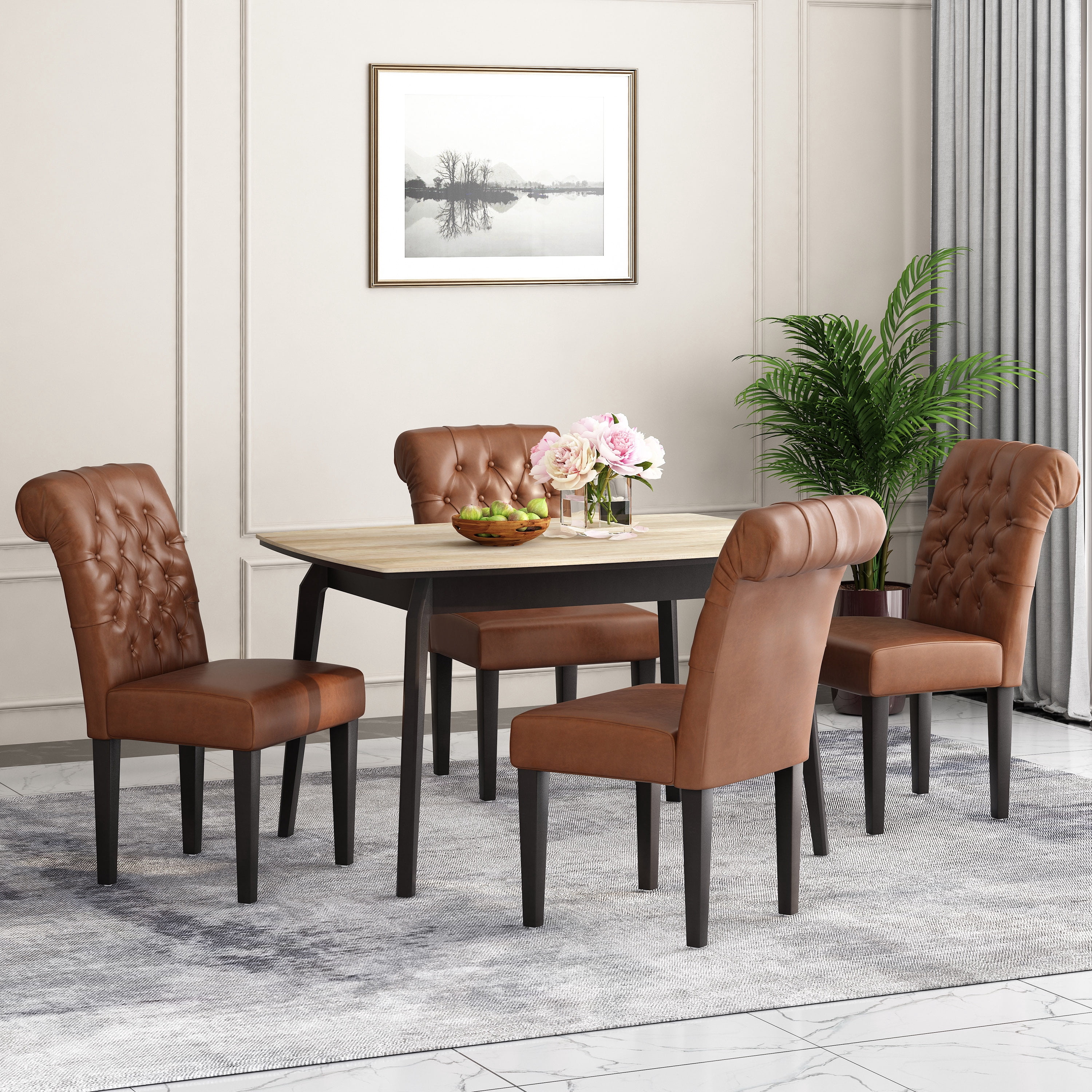 Noble House Cullon Contemporary Faux Leather Dining Chairs, Set of 4, Cognac Brown