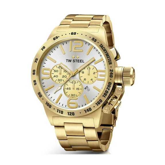 Tw Steel Gold Chronograph Cb83 Silver Dial Stainless Steel Bracelet 45 mm Men's Watch