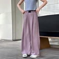 thumbnail image 2 of Otqutp Girls Casual Linen Pants High Waist Wide Leg Flowy Trousers Cute Pull On Jogger Sweatpants Trendy Beach Trousers Y2k Outfit, 2 of 8