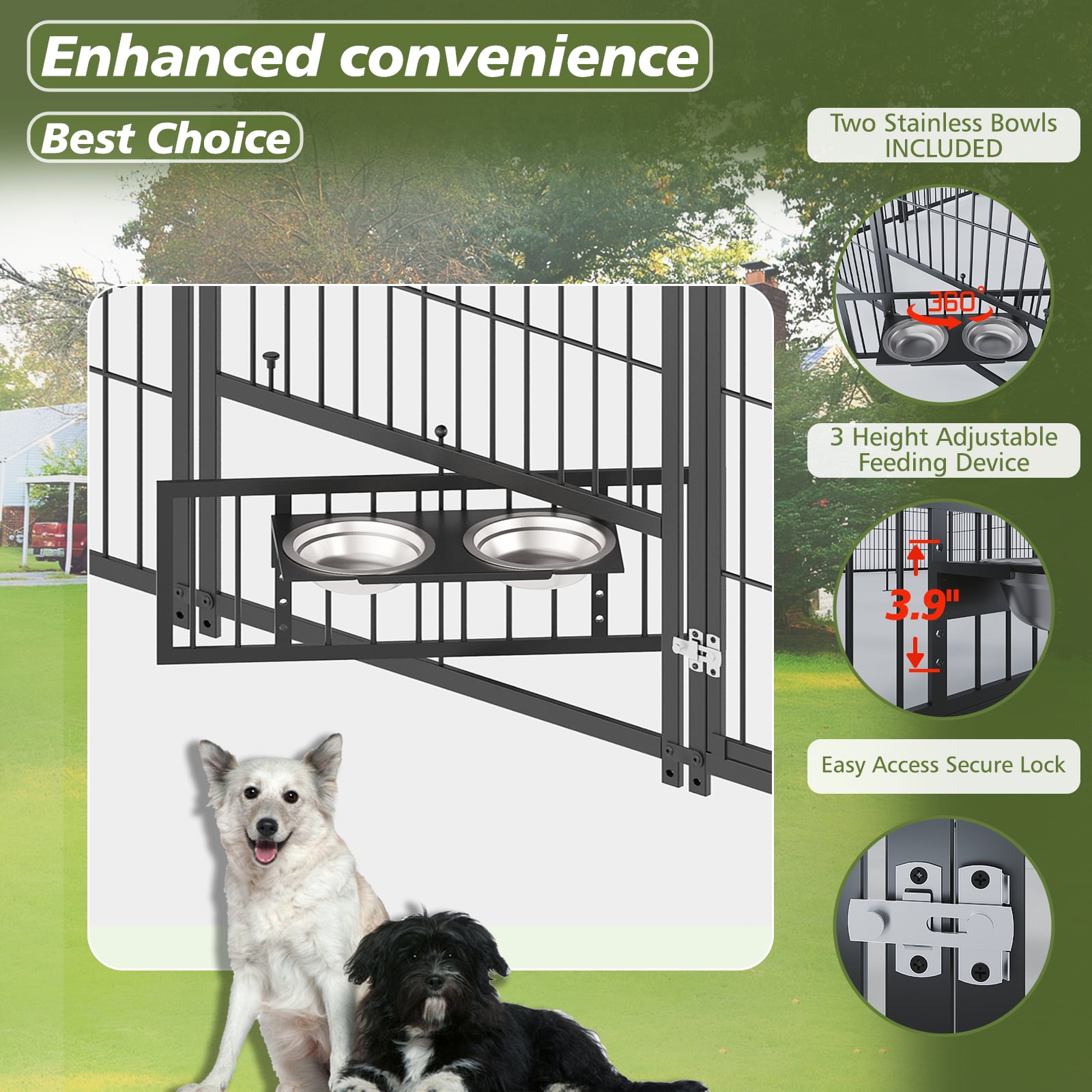 VEPXXP Large Outdoor Dog Kennel 18.9'x9.61'x6.23' Metal Pet Enclosure with Roof & Rotating Feeders