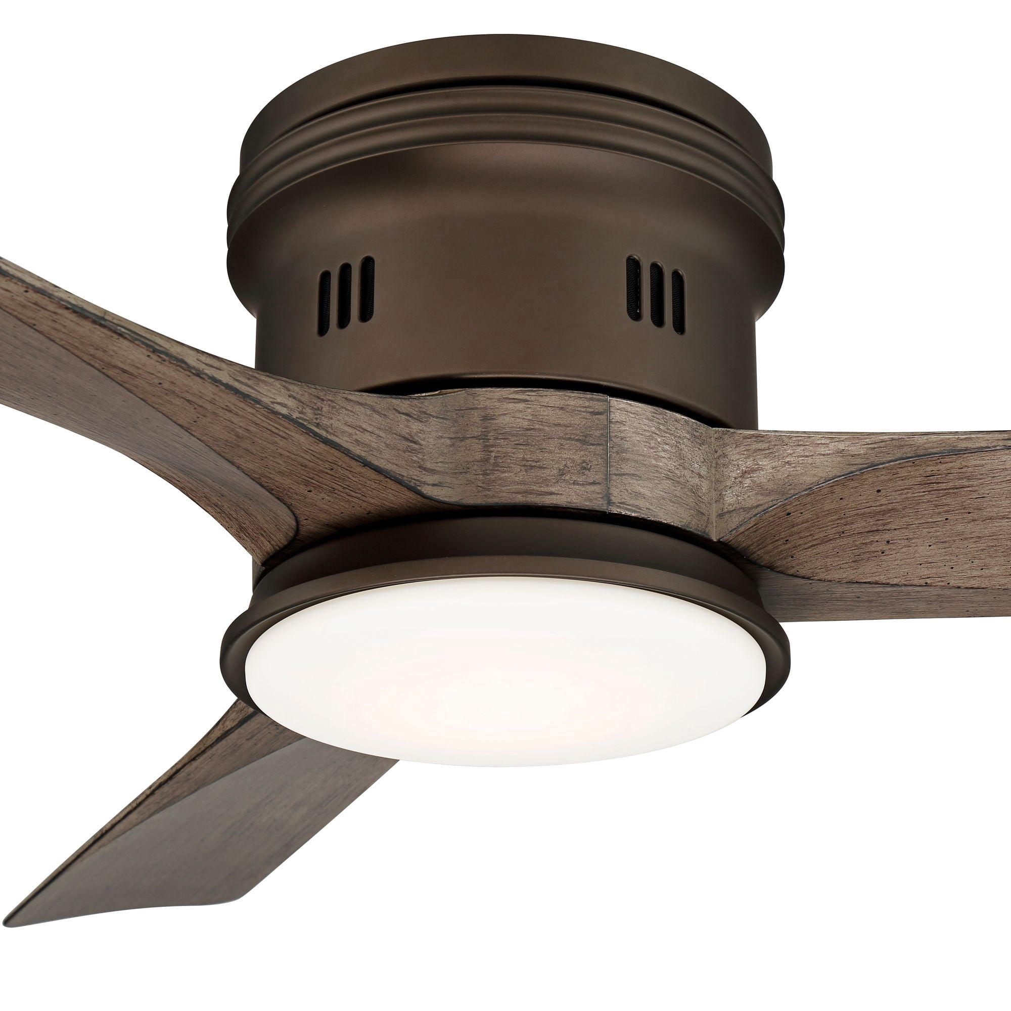 54" Casa Vieja Modern Hugger Low Profile Indoor Outdoor Ceiling Fan with Light LED Remote Bronze Wood Opal Glass Damp Rated Patio