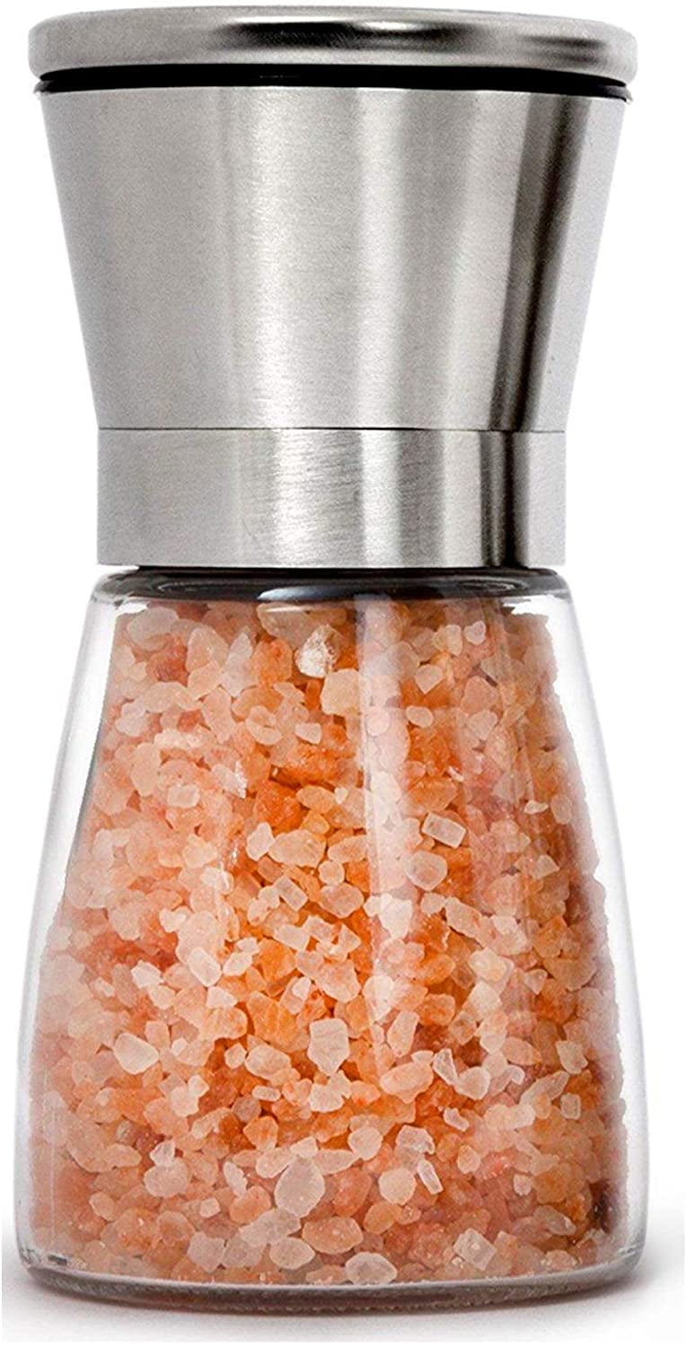 Home EC Premium Stainless Steel Salt and Pepper Grinder 1pk - Adjustable Ceramic Sea Salt Grinder & Pepper Grinder - Short Glass Salt and Pepper Shakers Pepper Mill & Salt Mill