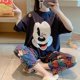 thumbnail image 1 of Disney-Conjunto de 2 piezas de pijama de Mickey Mouse para mujer, camisa de manga corta y pantalones gráficos, ropa de noche suave para mujer, novedad de verano, 1 of 4