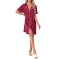 thumbnail image 2 of INSPIRE CHIC Women's Nightshirt Satin Short Sleeve Sleepshirt Button Down Pajama Nightgown XL Red, 2 of 6