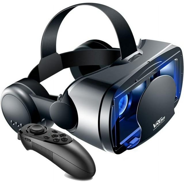 Gafas 3D VR Realidad Virtual Pantalla Completa Visual Gran Angular VR Gafas Caja para Anteojos con Control Remoto Bluetooth (Negro Pro)