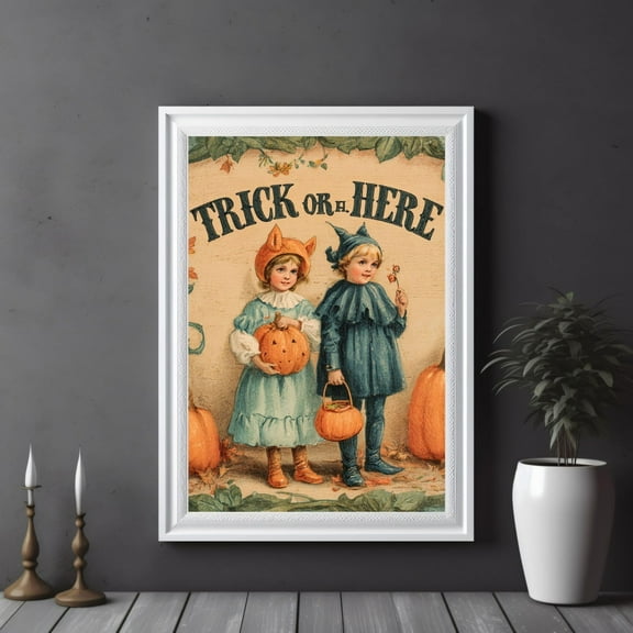 YaHaku Vintage Halloween Trick or Treat Poster: Retro Pumpkin Wall Art