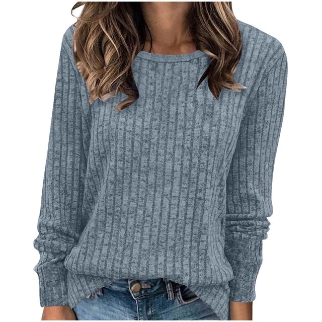 Fanxing Chemises à Manches Longues pour Femmes Tuniques Hauts Coupe Ample Habillé Col Rond Pull Basique Extensible Pulls T-Shirts pour Femmes 2025