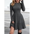 thumbnail image 4 of Womens Long Sleeve Fall Dresses with Flowy Casual Ribbed Knit Crew Neck Knee Length Sweater Dress Gray S, 4 of 9