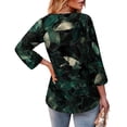 thumbnail image 7 of Delconic Womens V Neck Three Quarter Sleeve Floral Print Casual Loose Fit T Shirt Top Lightweight Soft Fabric Blouse for Daily Wear Office Travel Dark Green L, 7 of 7