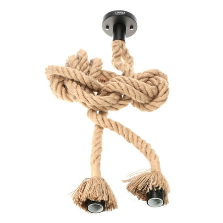 Ceiling Lighting Bar Lixada E26/E27 Double Head Vintage Hemp Rope Hanging Pendant Ceiling Light Country Style Dining Hall Restaurant Bar Cafe Lighting Use ()