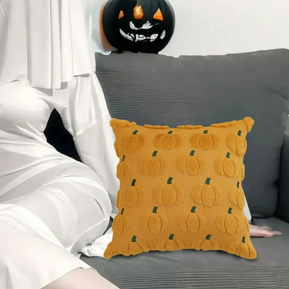 XINGXIANG Halloween Pumpkin Pillow Cover - 17.7x17.7 Inch Embroidered Fall Cushion Cover with Zipper for Sofa Bed Deco