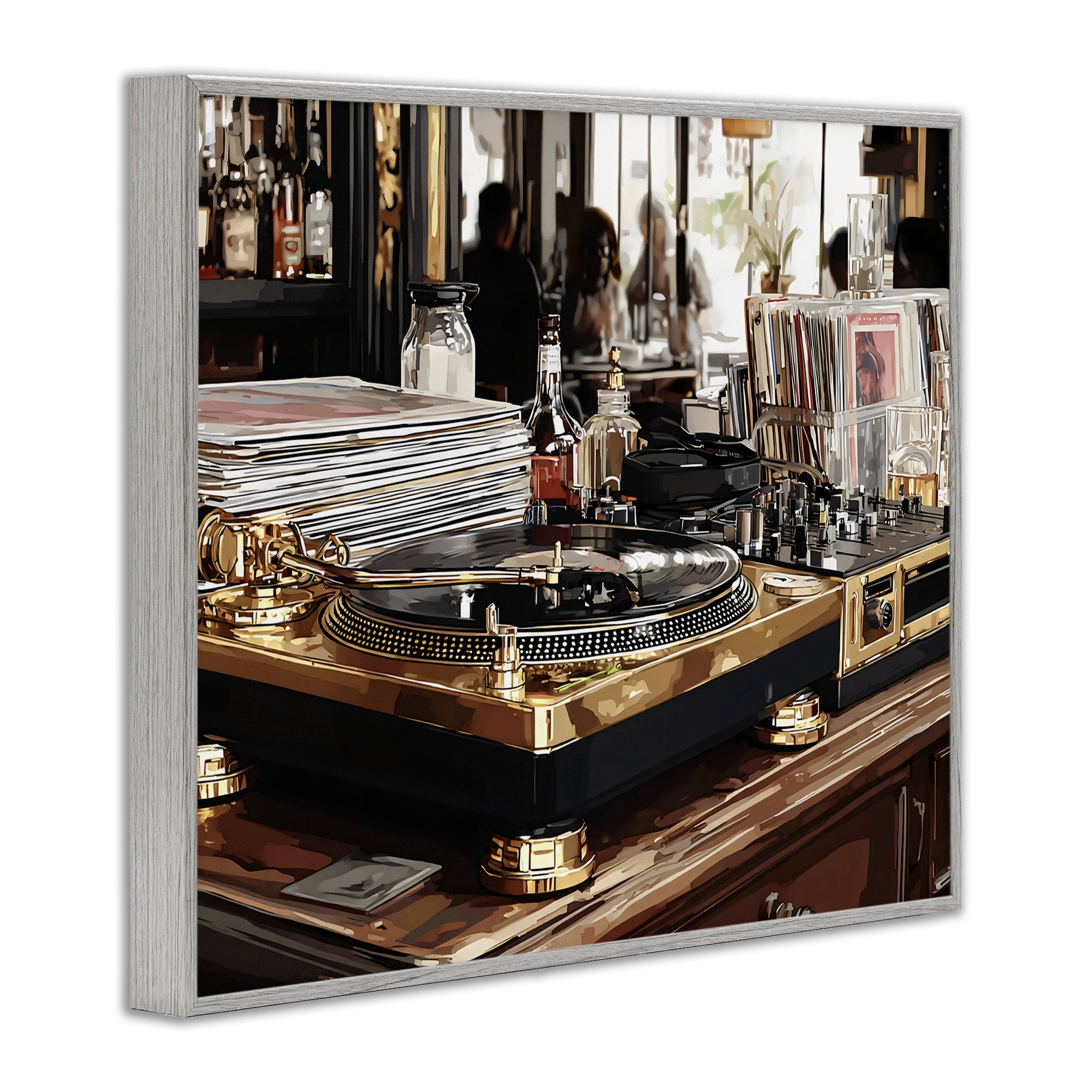 Stupell Industries Work Place Vintage Gold Turntable Gray Framed Giclee Art, design by Franklyn Gregory