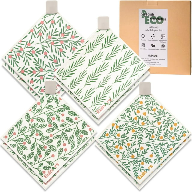 Paños de cocina suecos Eulnars, paquete de 8 toallas de papel reutilizables verdes