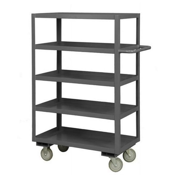 14 Gauge Tubular Push Handled Rolling Service Cart with 5 Shelves & Lips Up, Gray - 48 x 30 x 55.75 in.