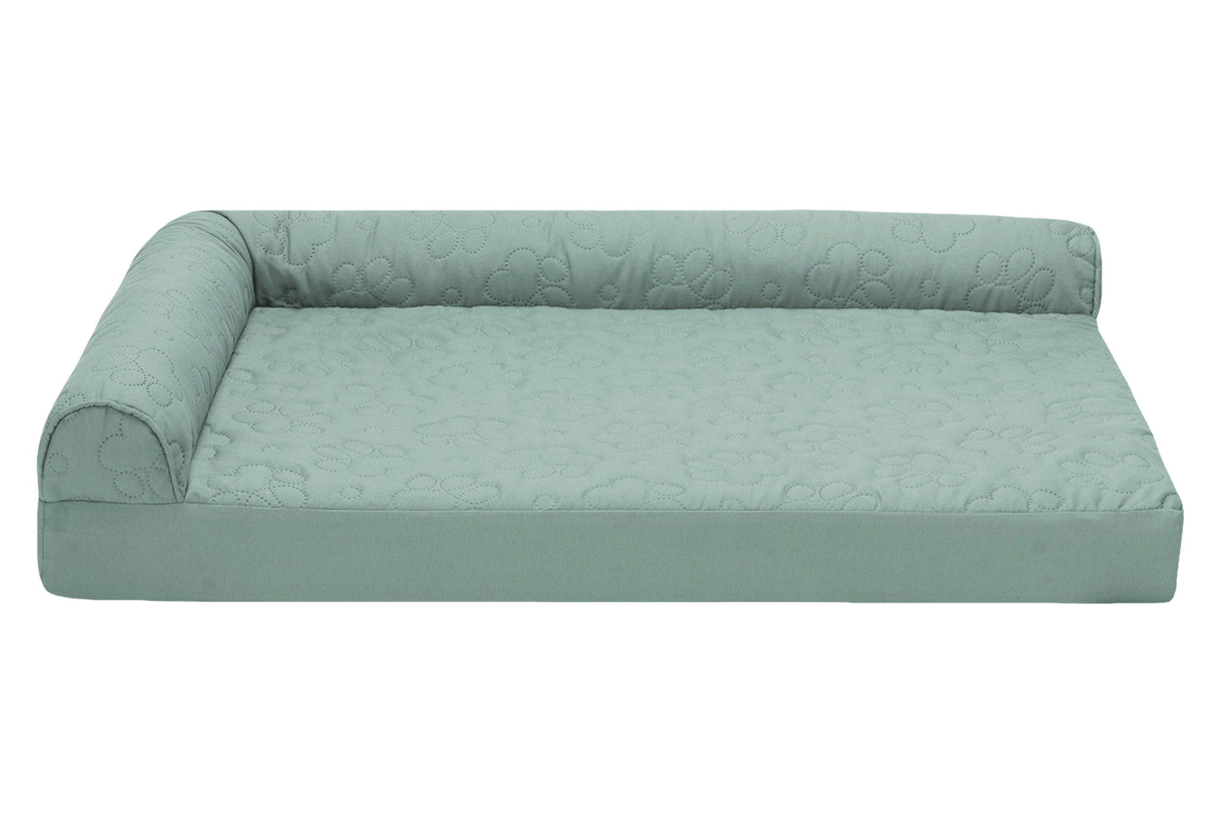 FurHaven Pet Products Paw-Quilted Orthopedic Deluxe L-Chaise Pet Bed for Dogs & Cats - Iceberg Green, Medium
