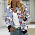 thumbnail image 6 of Womens Full Zip Bomber Jackets with Pockets Floral Print Long Sleeve Casual Fall Coat Outerwear Lightweight (M, Purple), 6 of 7