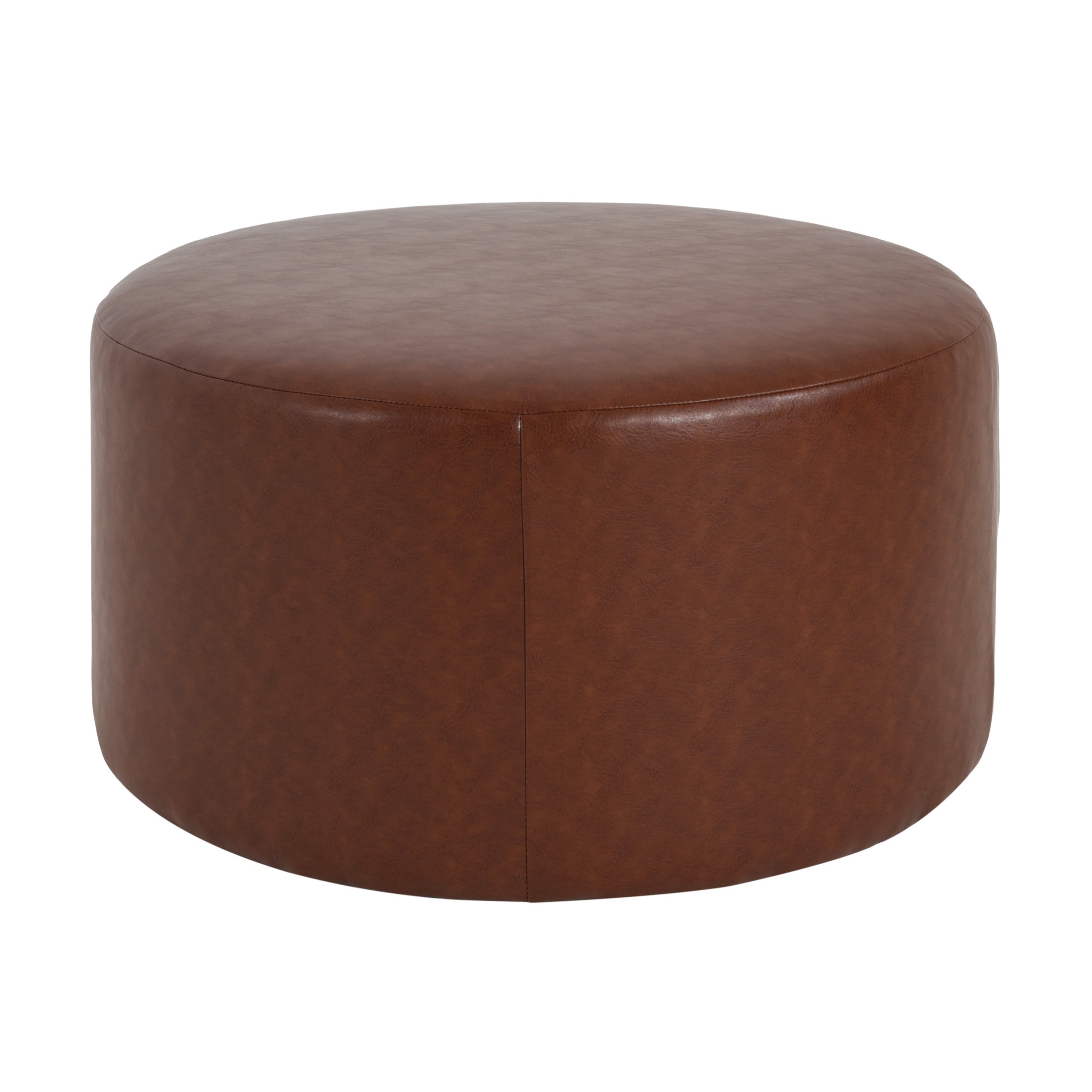 Christopher Knight Home 30" PU Upholstered Round Ottoman, Wood Frame, Light Brown