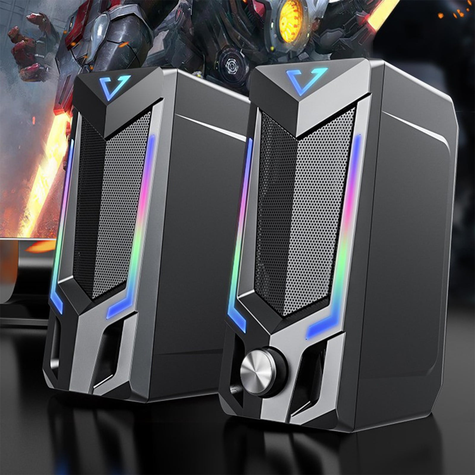 Wired RGB PC Speakers, 3.5mm Stereo Sound System, Plug-and-Play, 3W Clear Audio, Customizable Lighting, Desktop Gaming/Entertainment, No Delay, USB-Powered