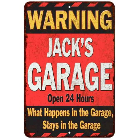 JACK'S Garage Warning Man Cave Wall Decor 12 x 18 Matte Finish Metal 112180030056