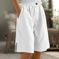 thumbnail image 2 of Kvture Cotton Linen Shorts for Women Loose Fit Knee Length Bermuda Shorts Casual Wide Leg Elastic Waist Workout Shorts White L, 2 of 8