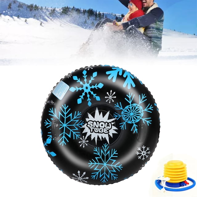 Adult Inflatable Snow Tube, 120cm Winter Sledding Ring with Handles, Heavy-Duty PVC Snow Sled for Outdoor Skiing & Snow Tubing (Multiple Designs)