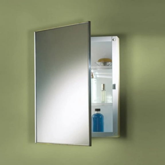 Jensen 452SM 16 x 22 in. 1 Door Basic Styleline Recessed Classic Medicine Cabinet with Polished Stainless Steel Frame & & 2 Fixed Polystyrene Shelves, Basic White