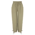 thumbnail image 5 of CIENVNSTG Women's Summer Beach Style Cotton Linen Pants Solid Color Straight Leg Elastic High Waisted Lightweight Casual Trendy Radish Harem Pants with Convenient Pockets Khaki 3XL, 5 of 7