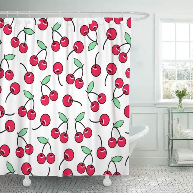 ABPHQTO Cortina de ducha de baño de dibujos animados de baya natural blanca de cerezas maduras rojas dulces buenas cerezas bonitas de fruta 165x180 cm ABPHQTO PKNMT66x72Shower-9054