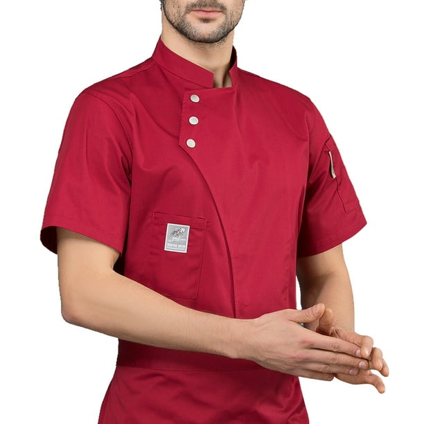Chaqueta de cocina Cocina Delantal Tres botones con bolsillos delanteros Ropa de verano Camisas para hombres Suministros de cocina para asill restaurante rojo l Scienceny LF000331-20