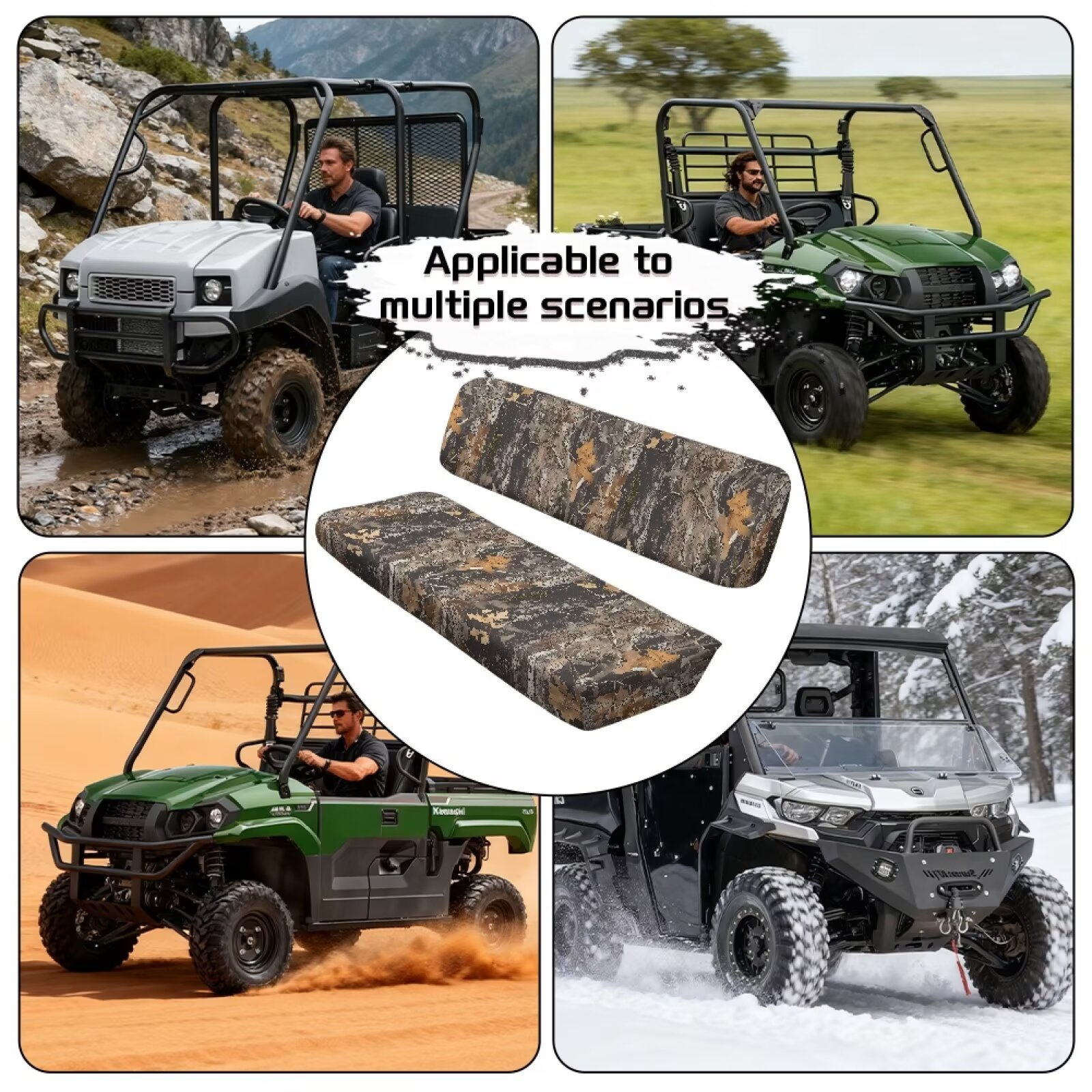 Uorisanigo UTV Bench Seat Cover Set Compatible with Kawasaki Mule, Scratch-Proof Camo Hunting Print Front Bench Covers Protection, Accessories UTV Seat Cover Fit for Kawasaki Mule 4010