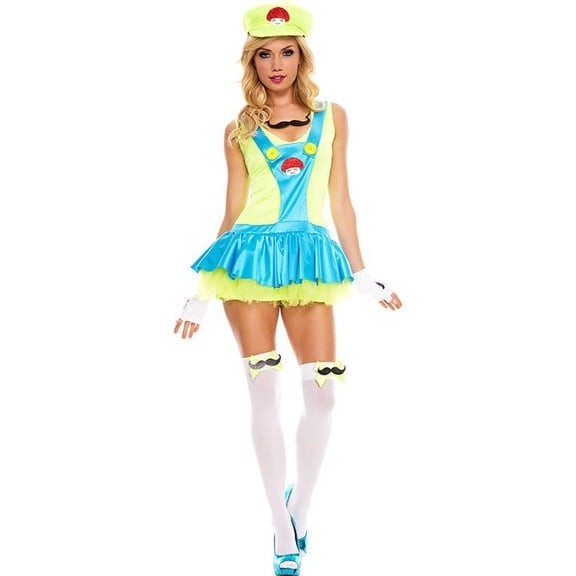 4 Piece Suspender Dress with Tutu Skirt & Mushroom Appliques for Hat, Necklace & Arm Warmer - Extra Small