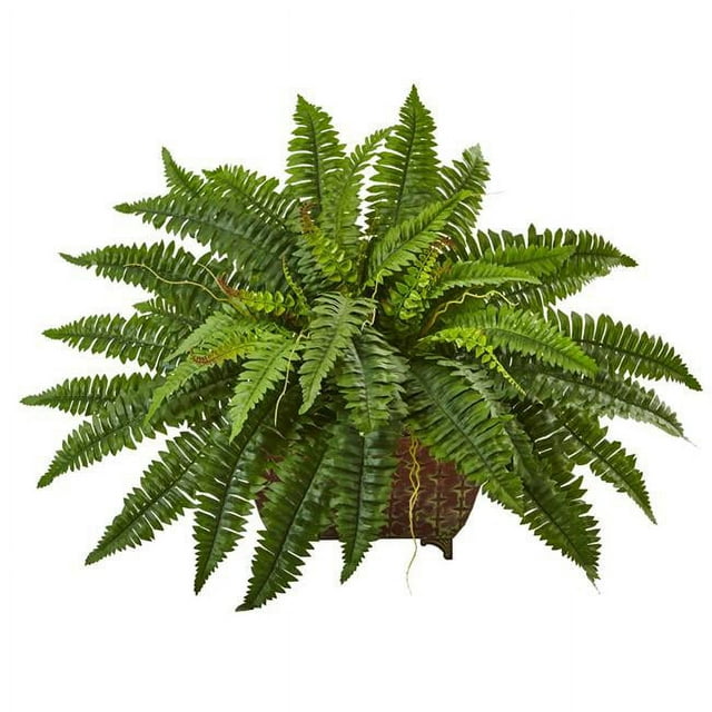 Nearly Natural 6933 Boston Fern in Metallic Planter