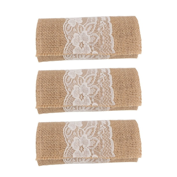 Cinta de arpillera de yute, 3 rollos de cinta de yute con encaje de yute, cinta de yute decorativa, rendimiento sólido