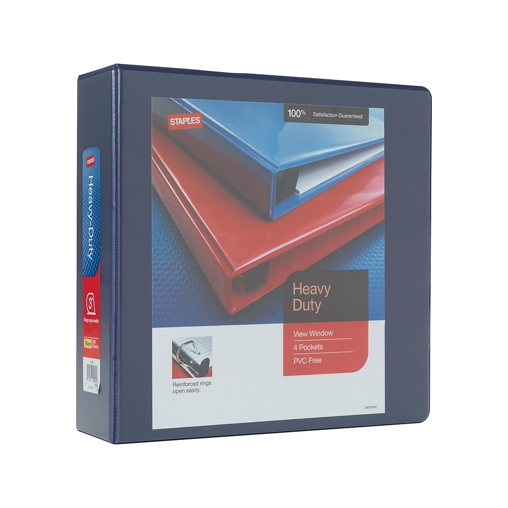 Staples Heavy Duty 3" 3Ring View Binder Blue (24691) 82668 Walmart