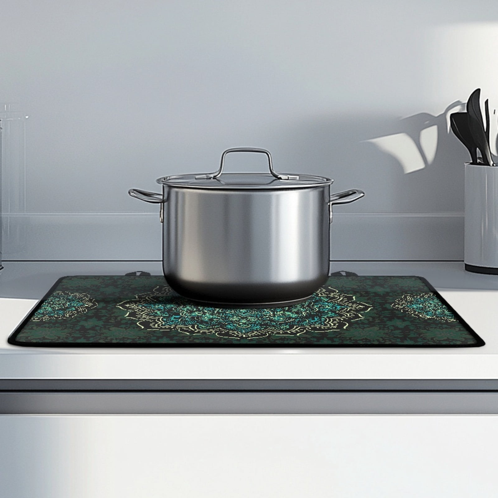 Renewold Electric Stove Cover Glass Stove Top Cover Heat Resistant Anti-slip Stovetop Protector Cover Cooktop Mat Extra Counter Space Extra Large, Boho Flower Green